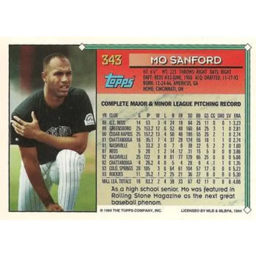 1994 Topps Mo Sanford # 343 Colorado Rockies